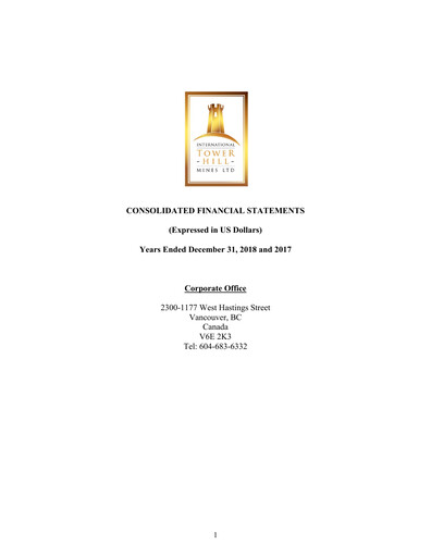 Thumbnail International Tower Hill Mines Financial Statement 2018