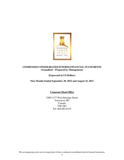 Thumbnail International Tower Hill Mines Quarterly Report 2012-q3