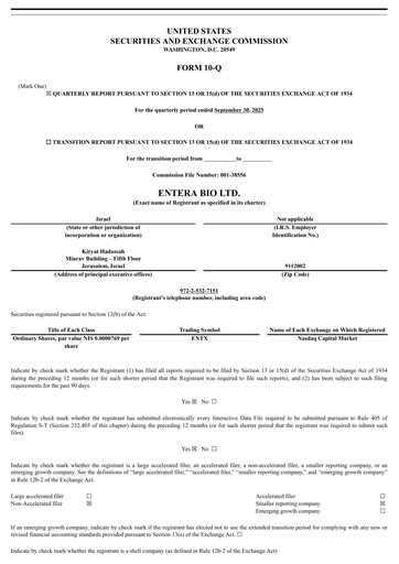Thumbnail Entera Bio Quarterly Report 2025-q3