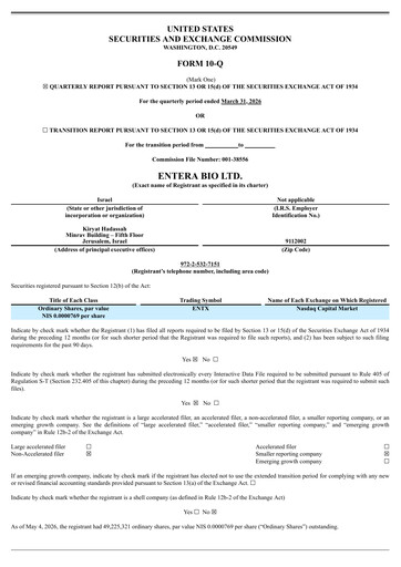 Thumbnail Entera Bio Quarterly Report 2026-q1