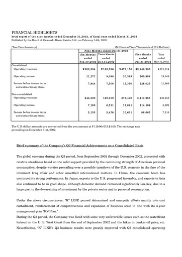 Miniature “K” Line
 Rapport trimestriel 2002-q3