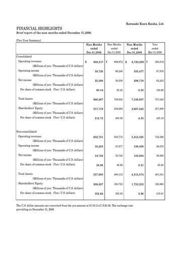 Miniature “K” Line
 Rapport trimestriel 2006-q3