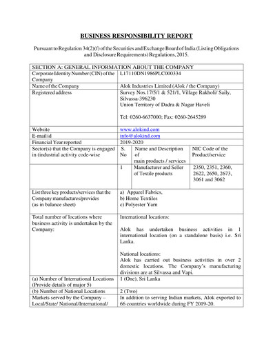 Thumbnail Alok Industries ESG Report 2019-2020