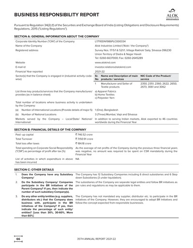 Thumbnail Alok Industries ESG Report 2021-2022