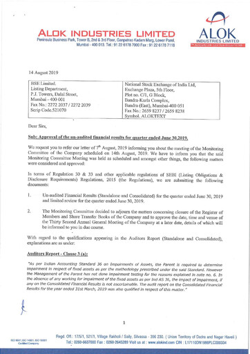Thumbnail Alok Industries Quarterly Report 2019-q1