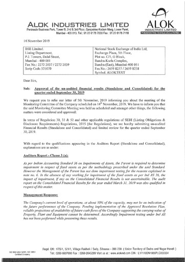 Thumbnail Alok Industries Quarterly Report 2019-q2