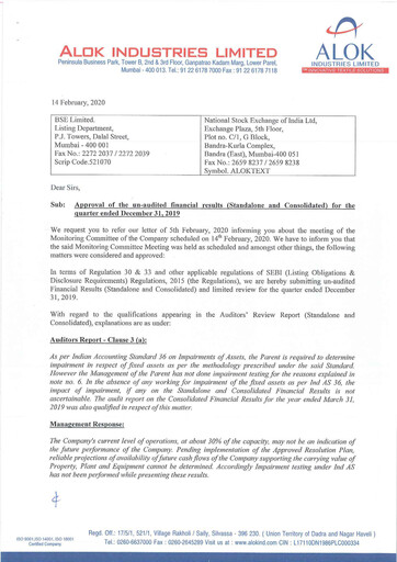 Vorschaubild Alok Industries Quartalsbericht 2019-q3