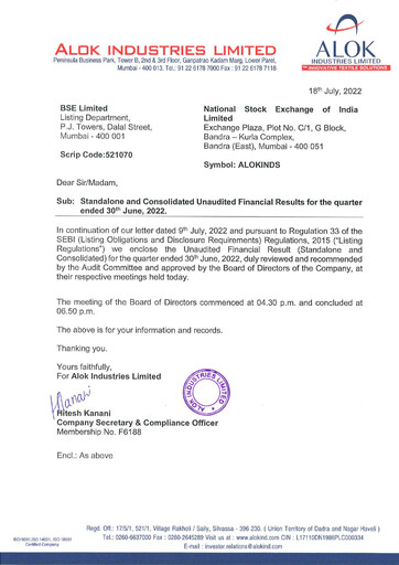 Thumbnail Alok Industries Quarterly Report 2022-q1