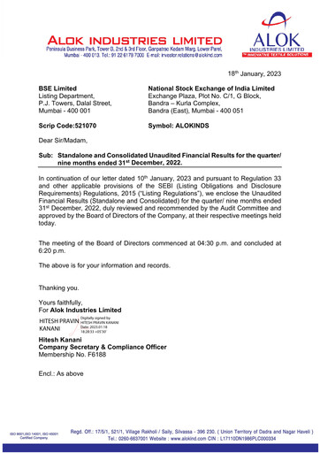 Thumbnail Alok Industries Quarterly Report 2022-q3