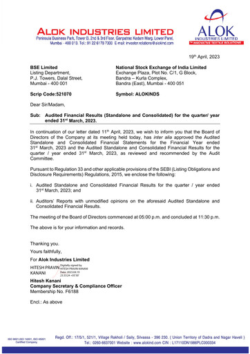 Thumbnail Alok Industries Quarterly Report 2022-q4