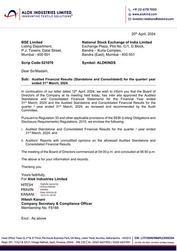 Thumbnail Alok Industries Quarterly Report 2023-q4