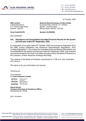 Vorschaubild Alok Industries Quartalsbericht 2024-q2