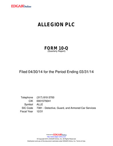 Thumbnail Allegion
 Quarterly Report 2014-q1