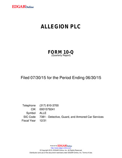 Thumbnail Allegion
 Quarterly Report 2015-q2