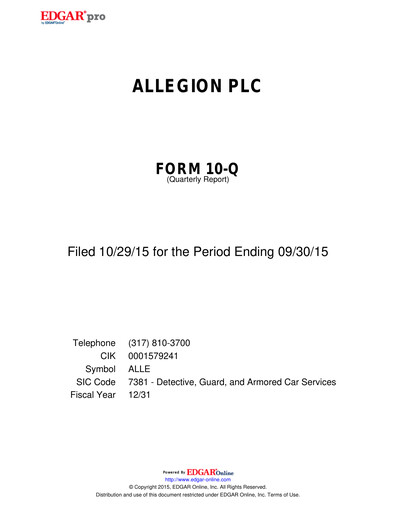 Thumbnail Allegion
 Quarterly Report 2015-q3