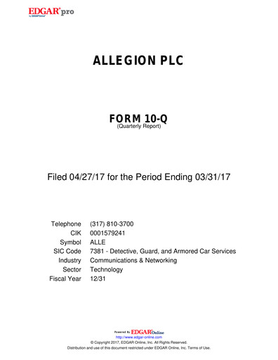Thumbnail Allegion
 Quarterly Report 2017-q1