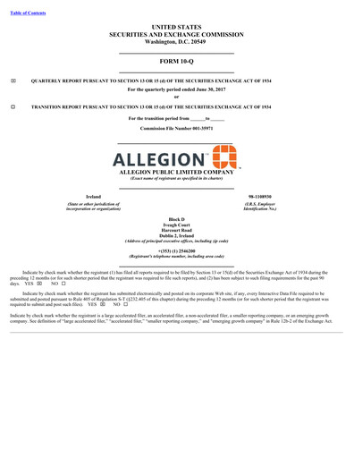 Thumbnail Allegion
 Quarterly Report 2017-q2