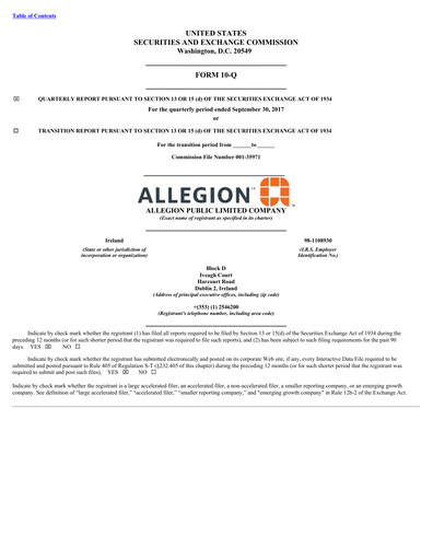 Thumbnail Allegion
 Quarterly Report 2017-q3