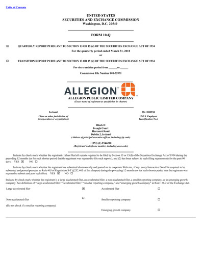 Thumbnail Allegion
 Quarterly Report 2018-q1