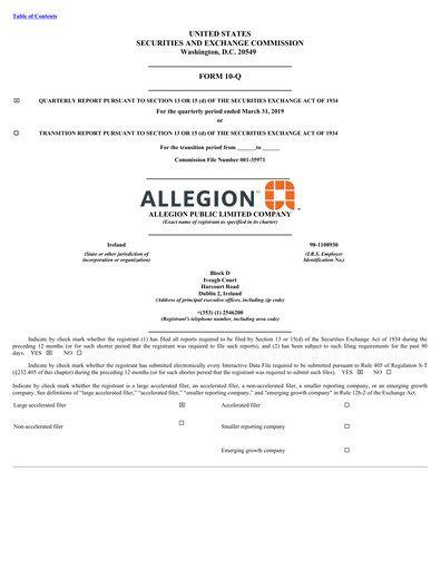 Thumbnail Allegion
 Quarterly Report 2019-q1