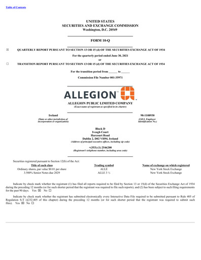 Thumbnail Allegion
 Quarterly Report 2021-q2