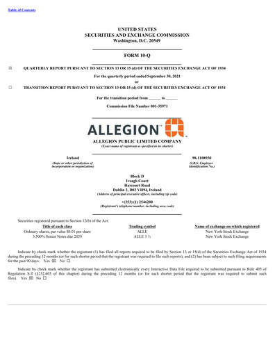 Thumbnail Allegion
 Quarterly Report 2021-q3