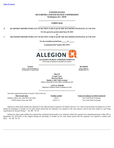 Thumbnail Allegion
 Quarterly Report 2023-q2