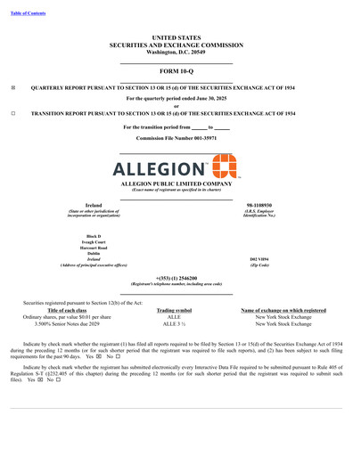 Thumbnail Allegion
 Quarterly Report 2025-q2