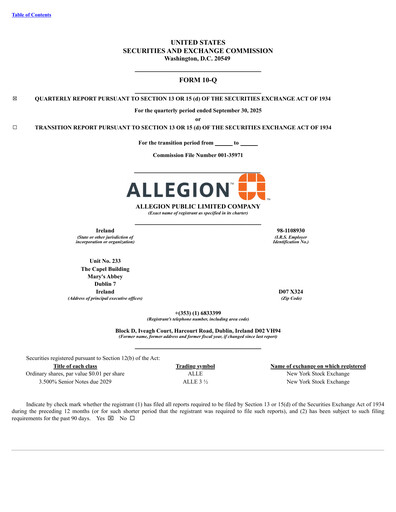 Thumbnail Allegion
 Quarterly Report 2025-q3