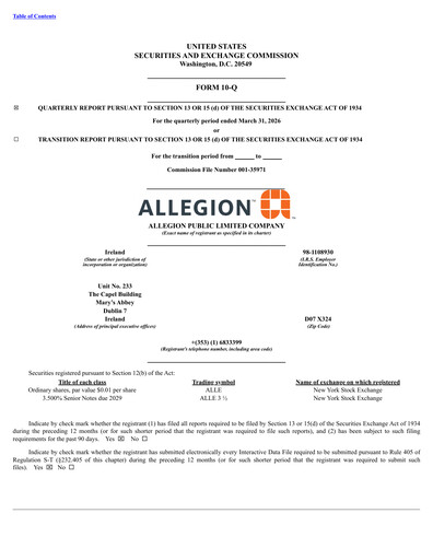 Thumbnail Allegion
 Quarterly Report 2026-q1