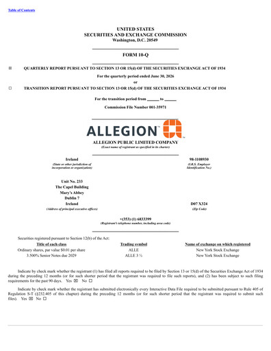 Thumbnail Allegion
 Quarterly Report 2026-q2