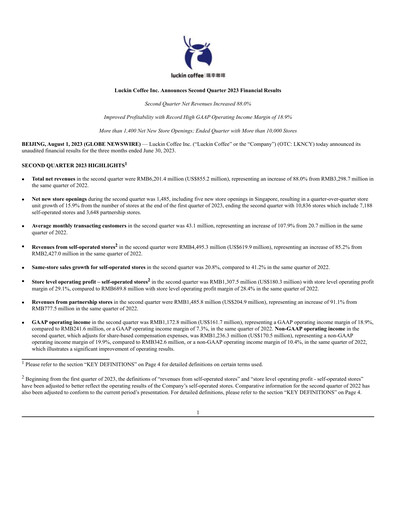 Thumbnail Luckin Coffee Quarterly Report 2023-q2