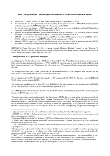 Thumbnail Atour Lifestyle Quarterly Report 2024-q3