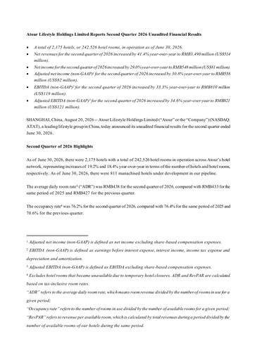 Miniature Atour Lifestyle Rapport trimestriel 2026-q2