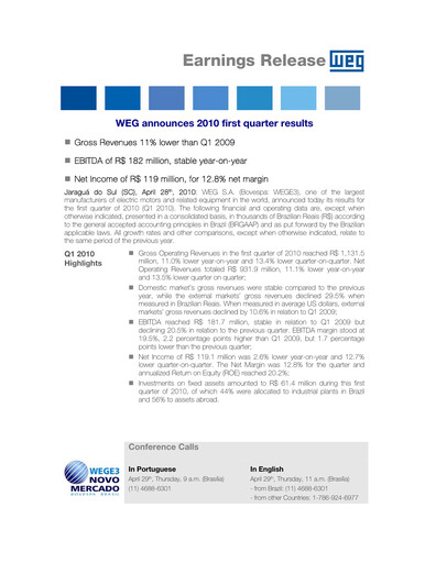 Thumbnail WEG ON Quarterly Report 2010-q1