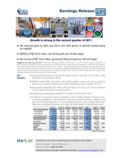Thumbnail WEG ON Quarterly Report 2011-q2