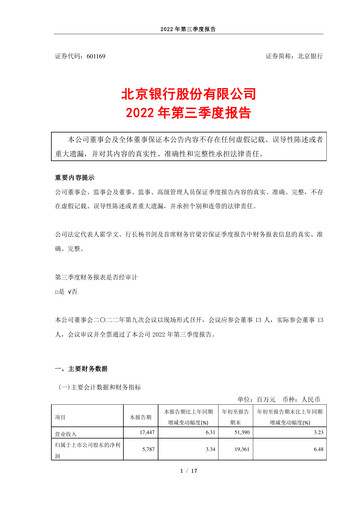 Thumbnail Bank of Beijing Quarterly Report 2022-q3