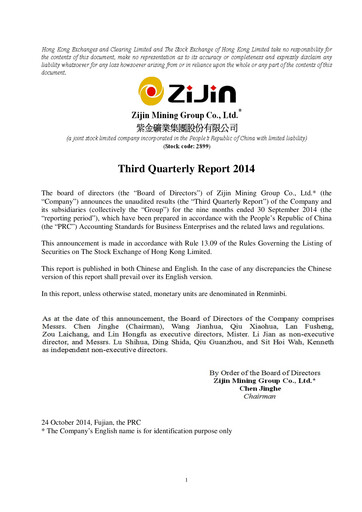 Thumbnail Zijin Mining Quarterly Report 2014-q3
