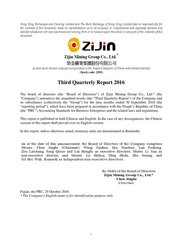 Thumbnail Zijin Mining Quarterly Report 2016-q3