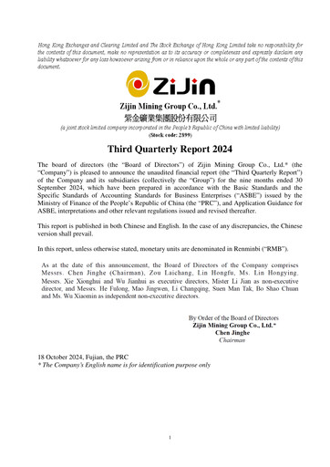 Thumbnail Zijin Mining Quarterly Report 2024-q3