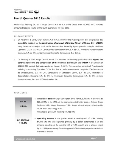 Thumbnail Grupo Carso Financial Statement 2016