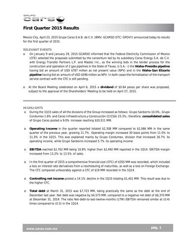 Thumbnail Grupo Carso Quarterly Report 2015-q1