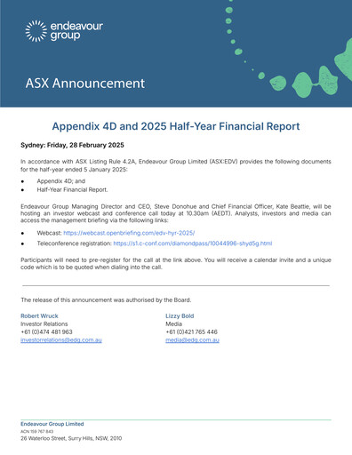 Thumbnail Endeavour Group Half-year Report 2025-h1