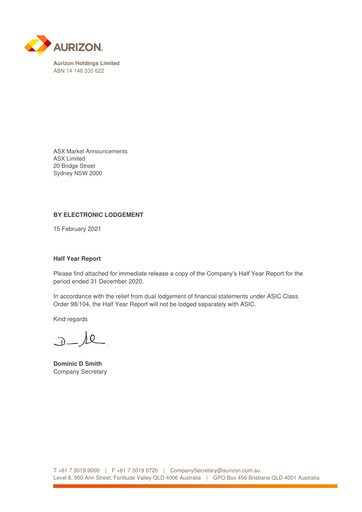 Vorschaubild Aurizon Holdings Halbjahresbericht 2020-2021