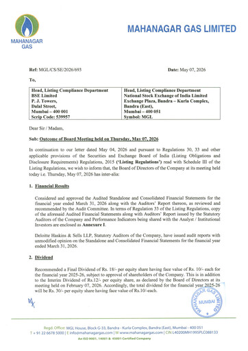 Thumbnail Mahanagar Gas Financial Report 2025-2026