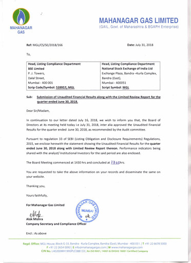 Thumbnail Mahanagar Gas Quarterly Report 2018-q1