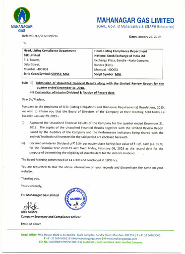 Thumbnail Mahanagar Gas Quarterly Report 2018-q3