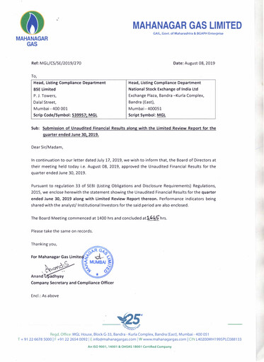 Thumbnail Mahanagar Gas Quarterly Report 2019-q1