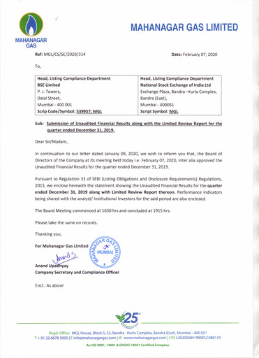 Thumbnail Mahanagar Gas Quarterly Report 2019-q3