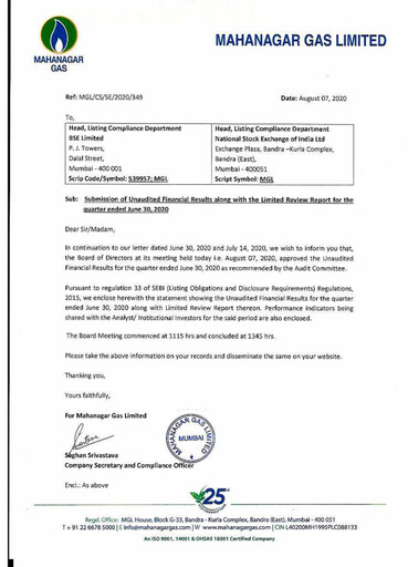 Thumbnail Mahanagar Gas Quarterly Report 2020-q1